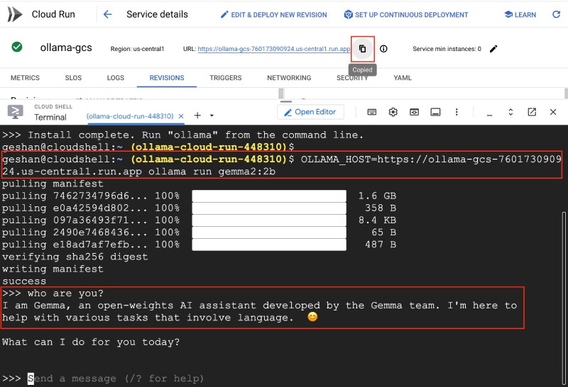 Use Gemma 2 2B params with Ollama installed on Google Cloud Console