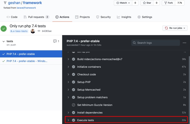 Laravel Framwork PHPUnit tests without code coverage took 33 seconds