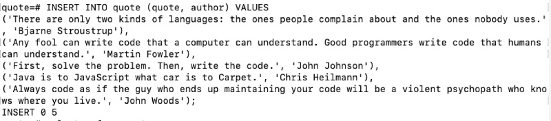 Inserting multiple rows with single insert query working on psql