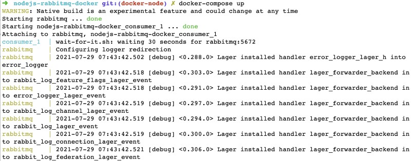 Node.js consumer running with docker compose