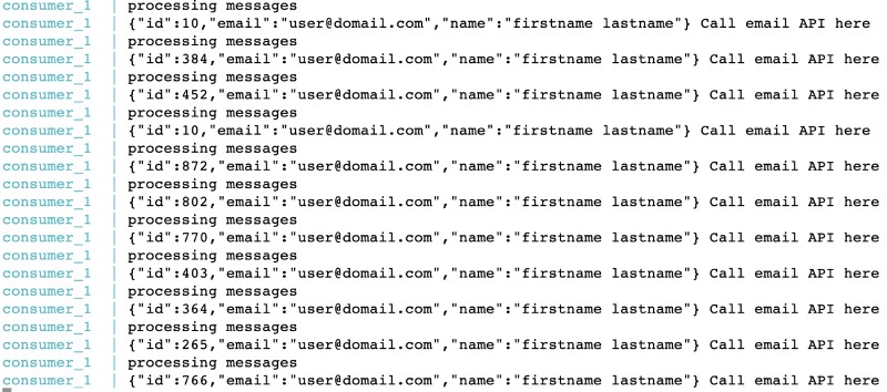 Node.js consumer processing messages published by the publisher