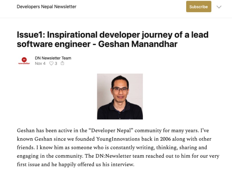 My interview on the first editon of Developers Nepal Newsletter