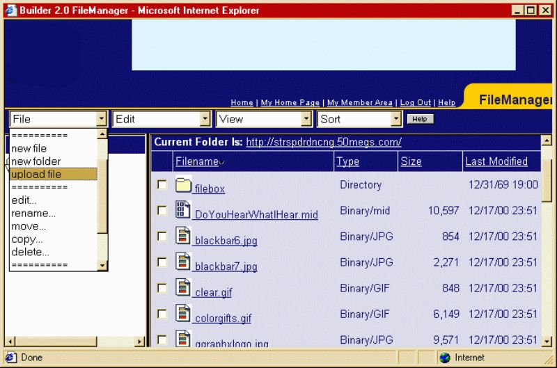 File manager to upload files from early 2000s