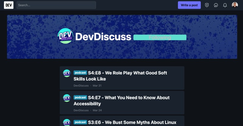 Dev Discuss podcasts includes both technical and non-technical content