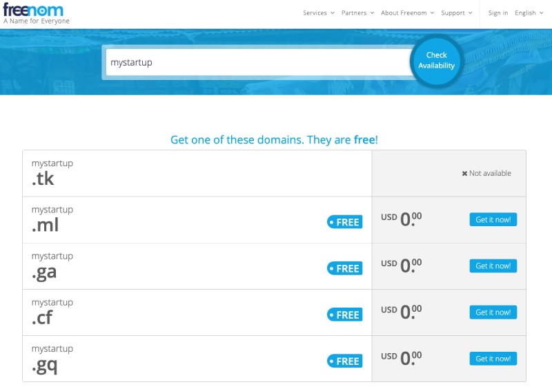 Freenom for free domain name