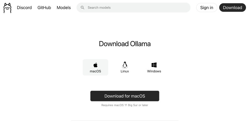 Official page to downlaod Ollama for Windows, Mac or Linux