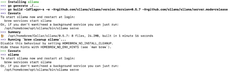 Final successful output of brew install ollama on a Mac