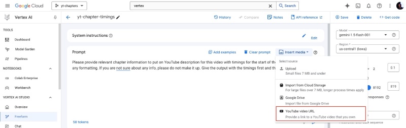 Link YouTube video with Vertex AI to use with Gemini