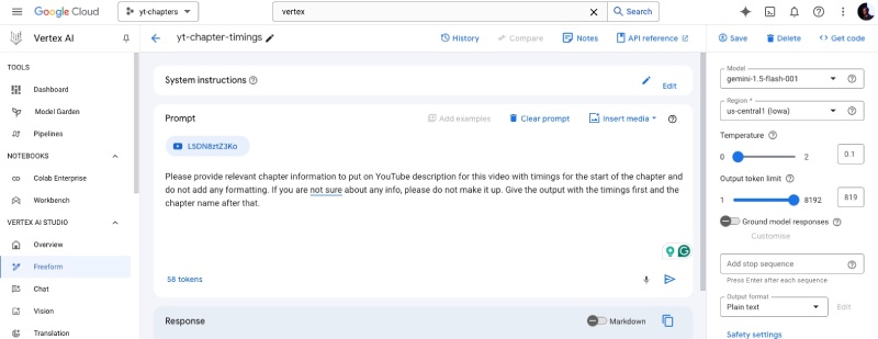 YouTube video added to Vertex AI prompt to use with Gemini Flash